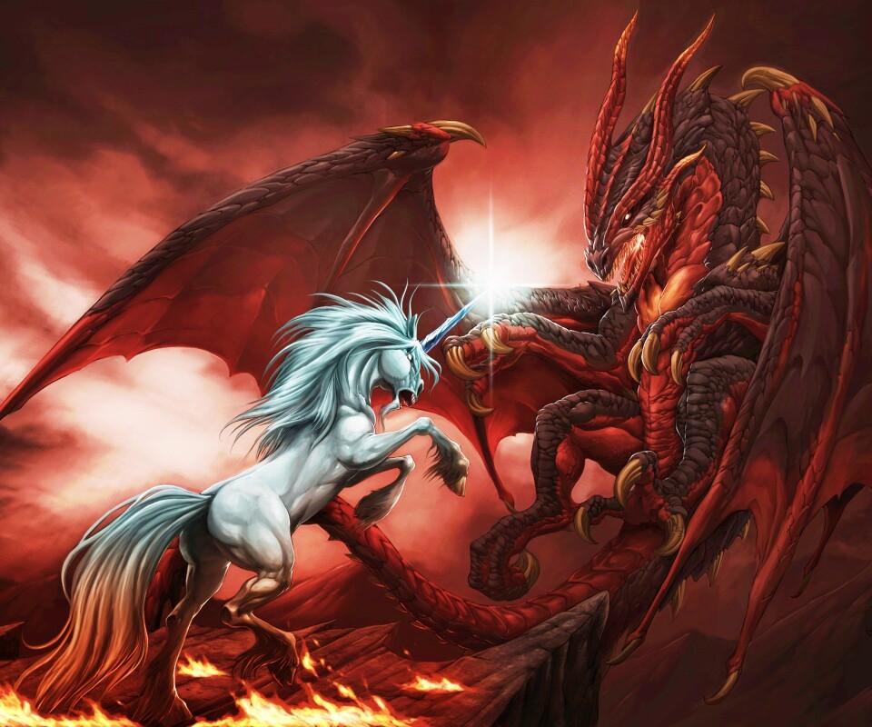 Дракон и единорог обои