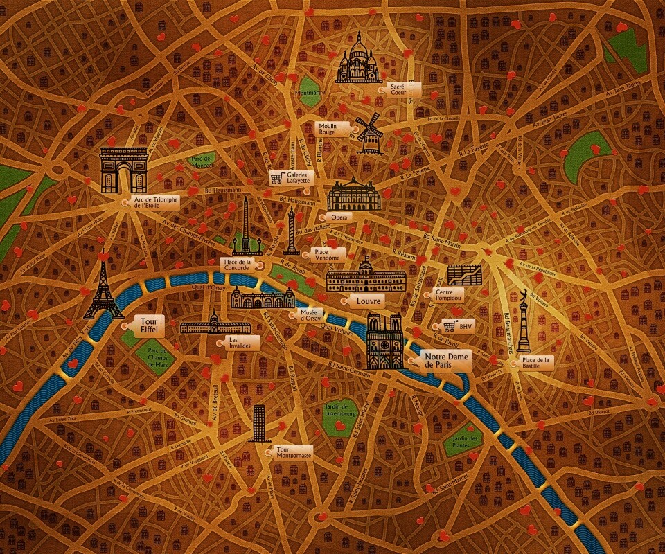 Карта Парижа обои