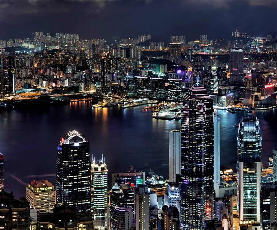 Небоскребы ночью обои