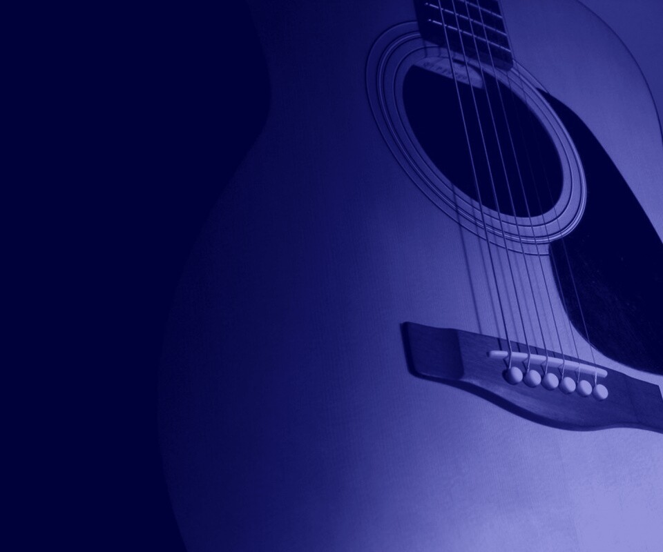 Акустическая гитара в синих тонах обои