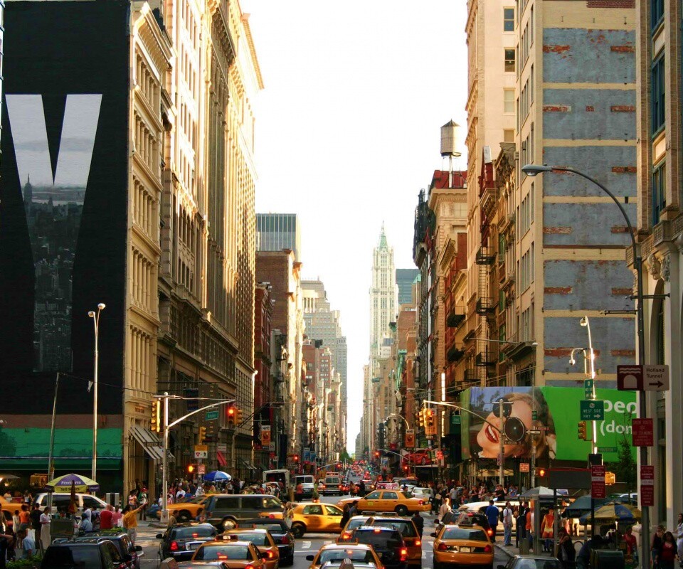 Людная Нью-Йоркская улица обои