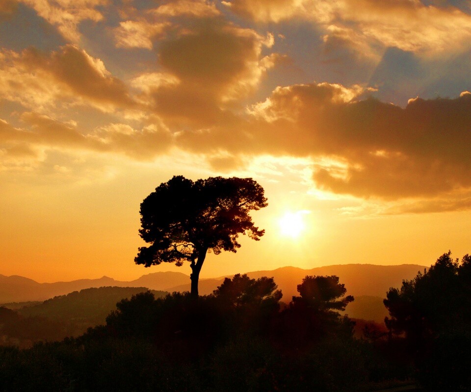 Закат над холмами обои