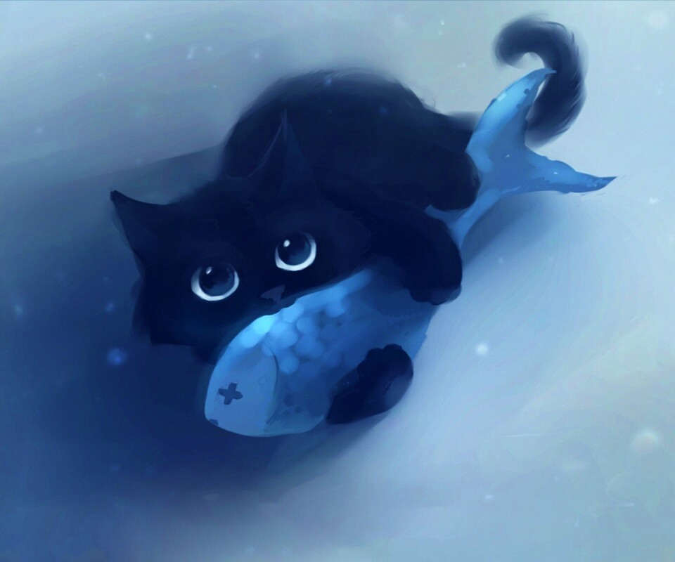 Кот с рыбкой обои