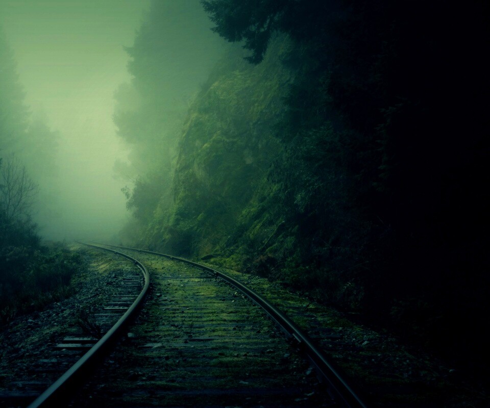 Рельсы уходя в туман обои
