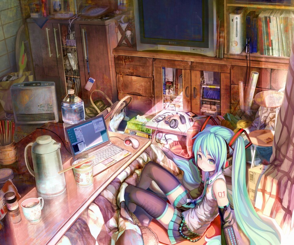 Хатсуне Мику в своей комнате обои