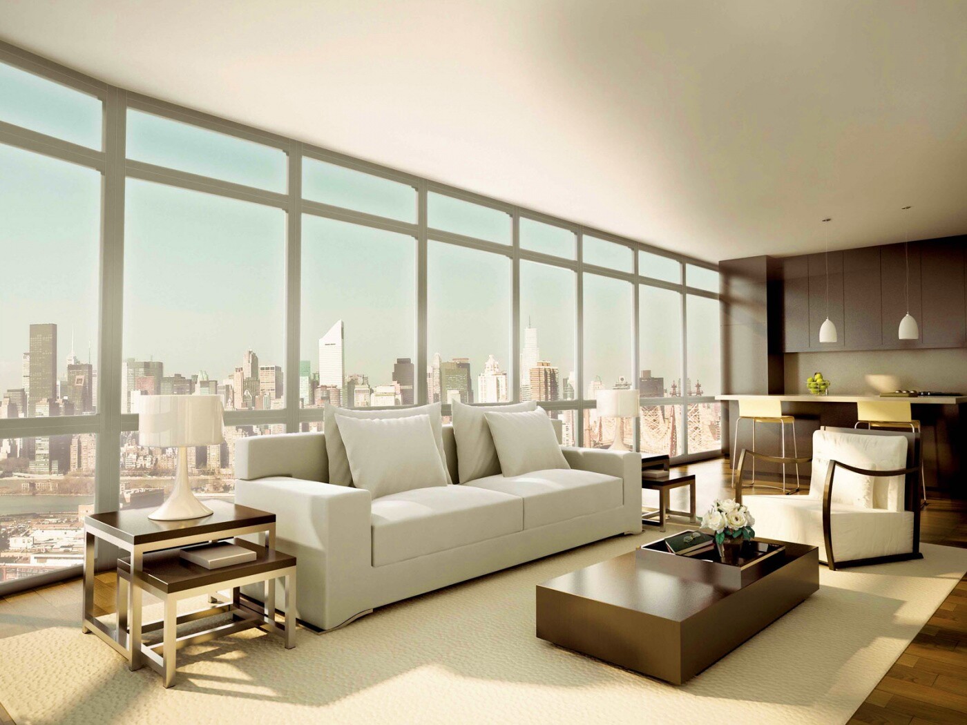 Квартира с видом на мегаполис обои