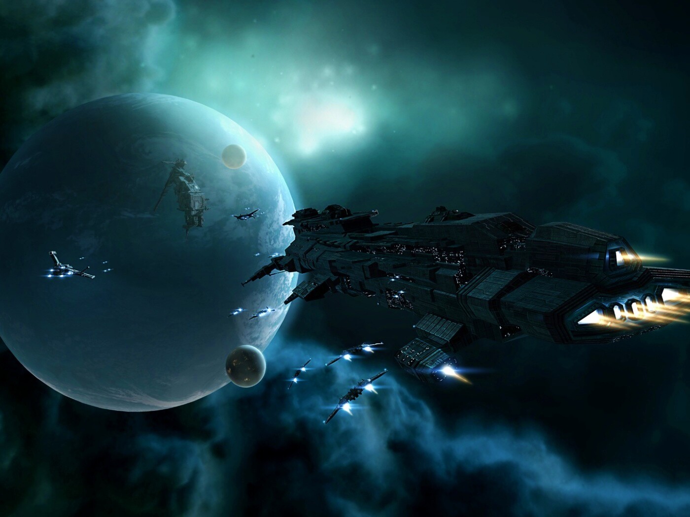 Космический флот атакует планету обои