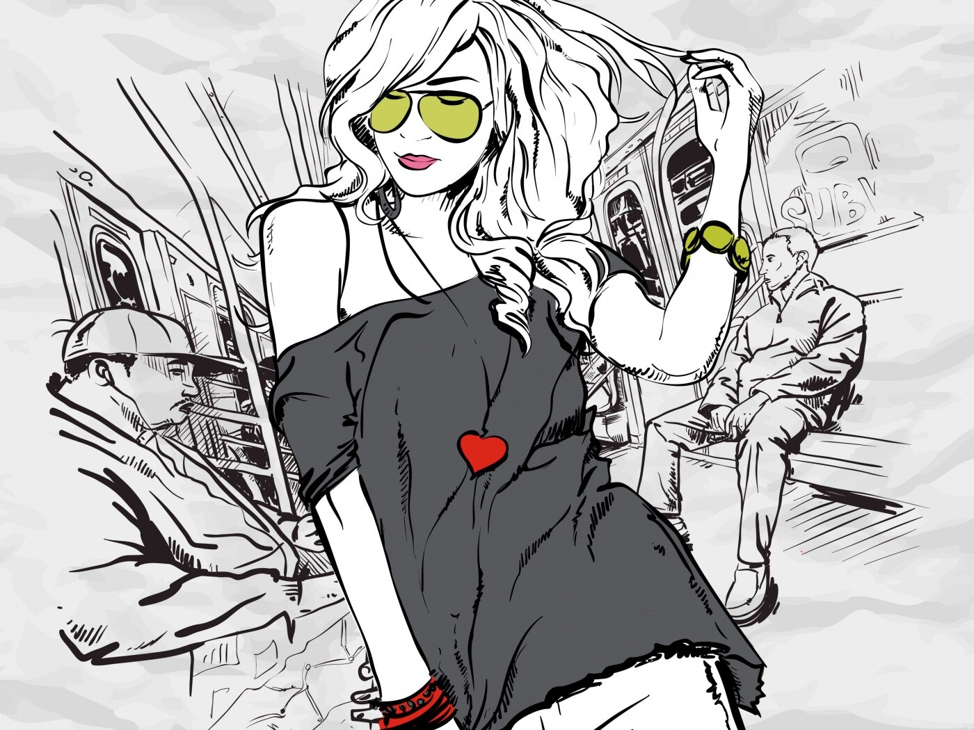 Стильная девушка в метро обои