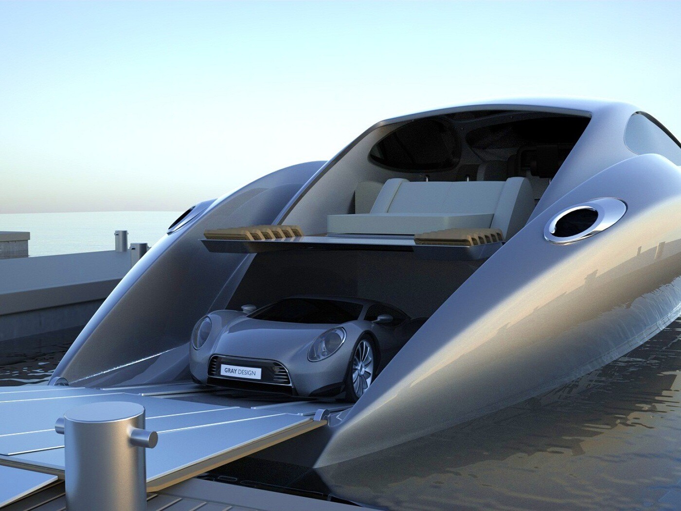 Яхта с автомобилем на борту обои