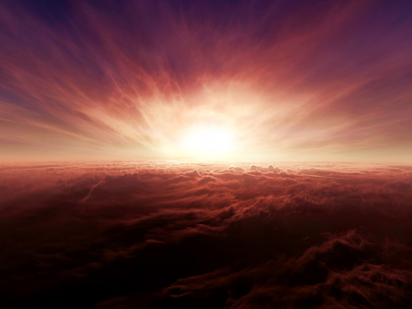 Закат над облаками обои