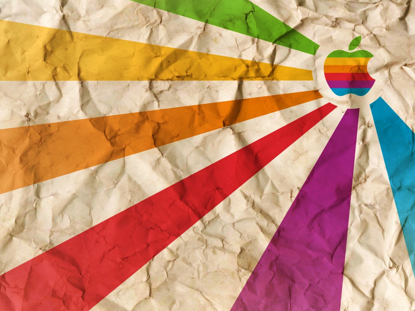 Радужный логотип Apple на мятой бумаге обои