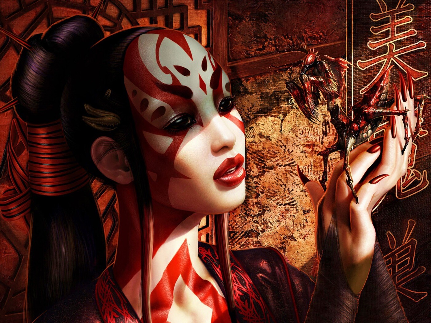 Девушка и богомол обои