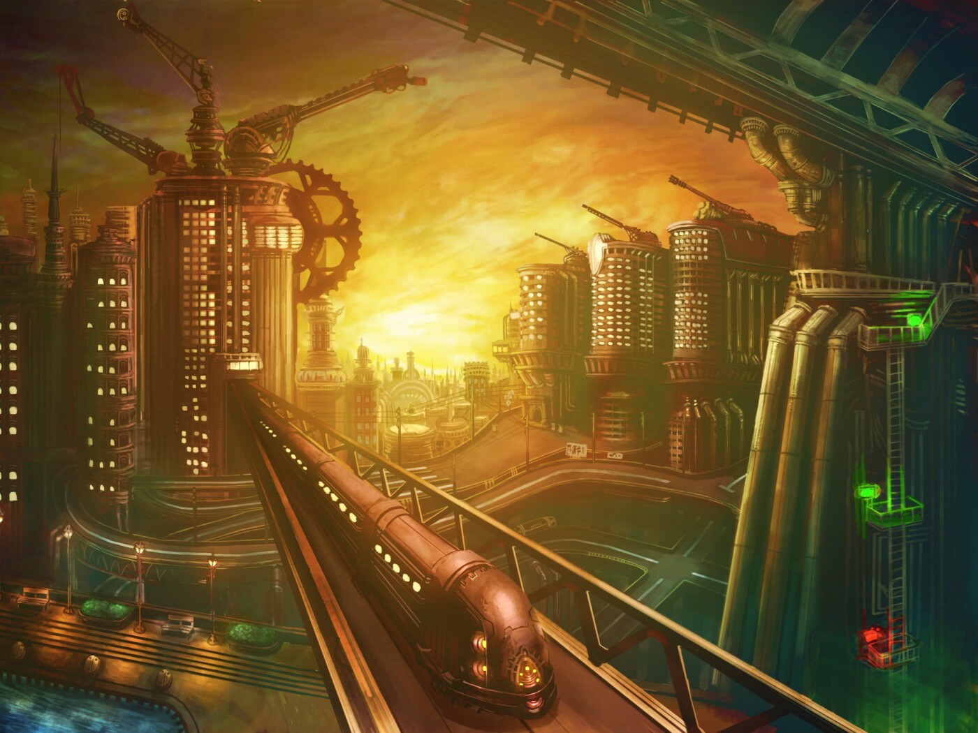 Город из мира стимпанк обои