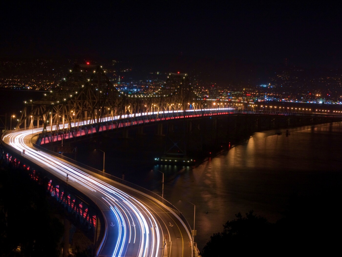 Вид на мост ночью обои