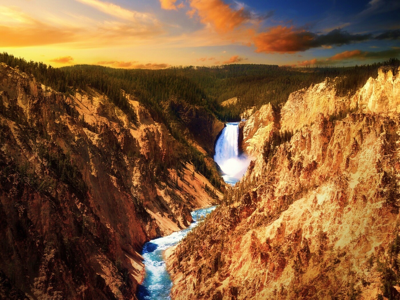 Водопад в скалистой местности обои