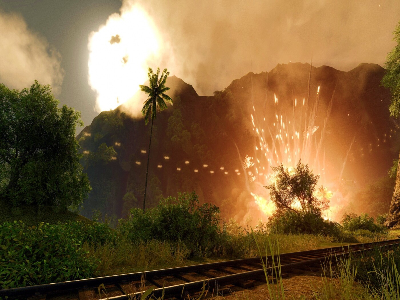 Взрыв в кустах обои