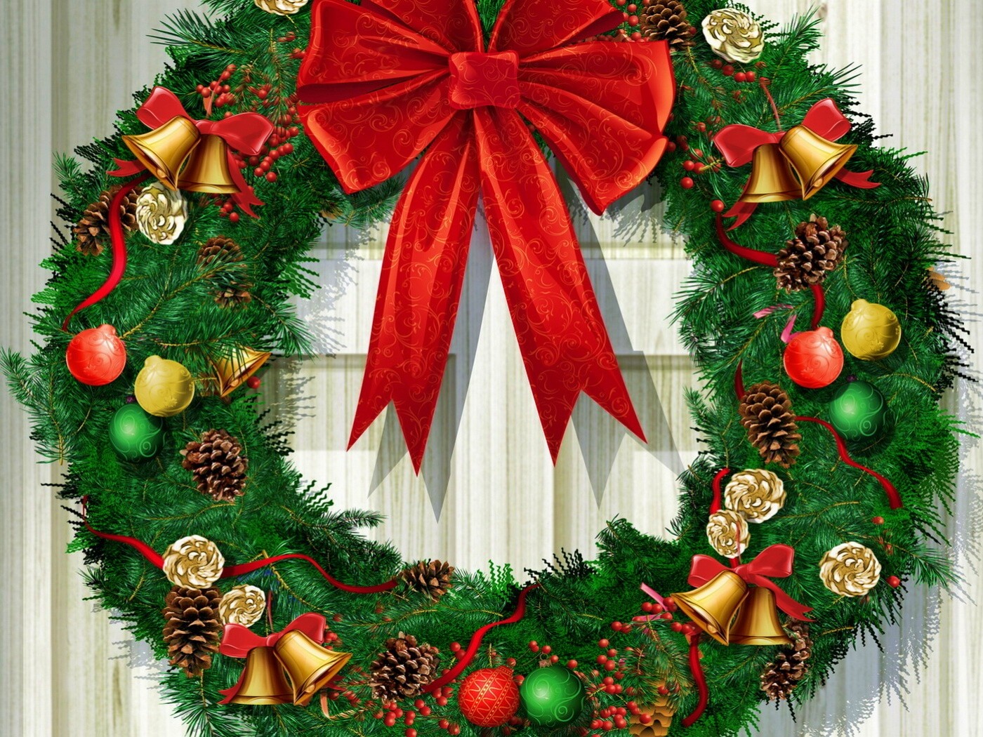 Новогодний венок на двери обои