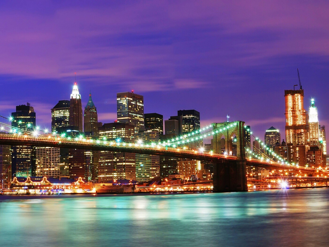 Бруклинский мост на фоне ночного Нью-Йорка обои