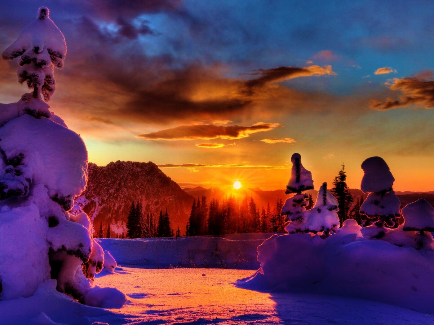 Зимнее солнце обои