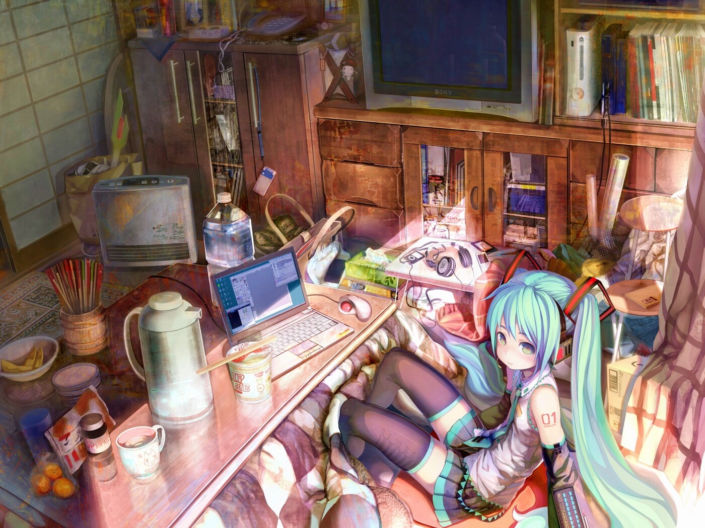 Хатсуне Мику в своей комнате обои