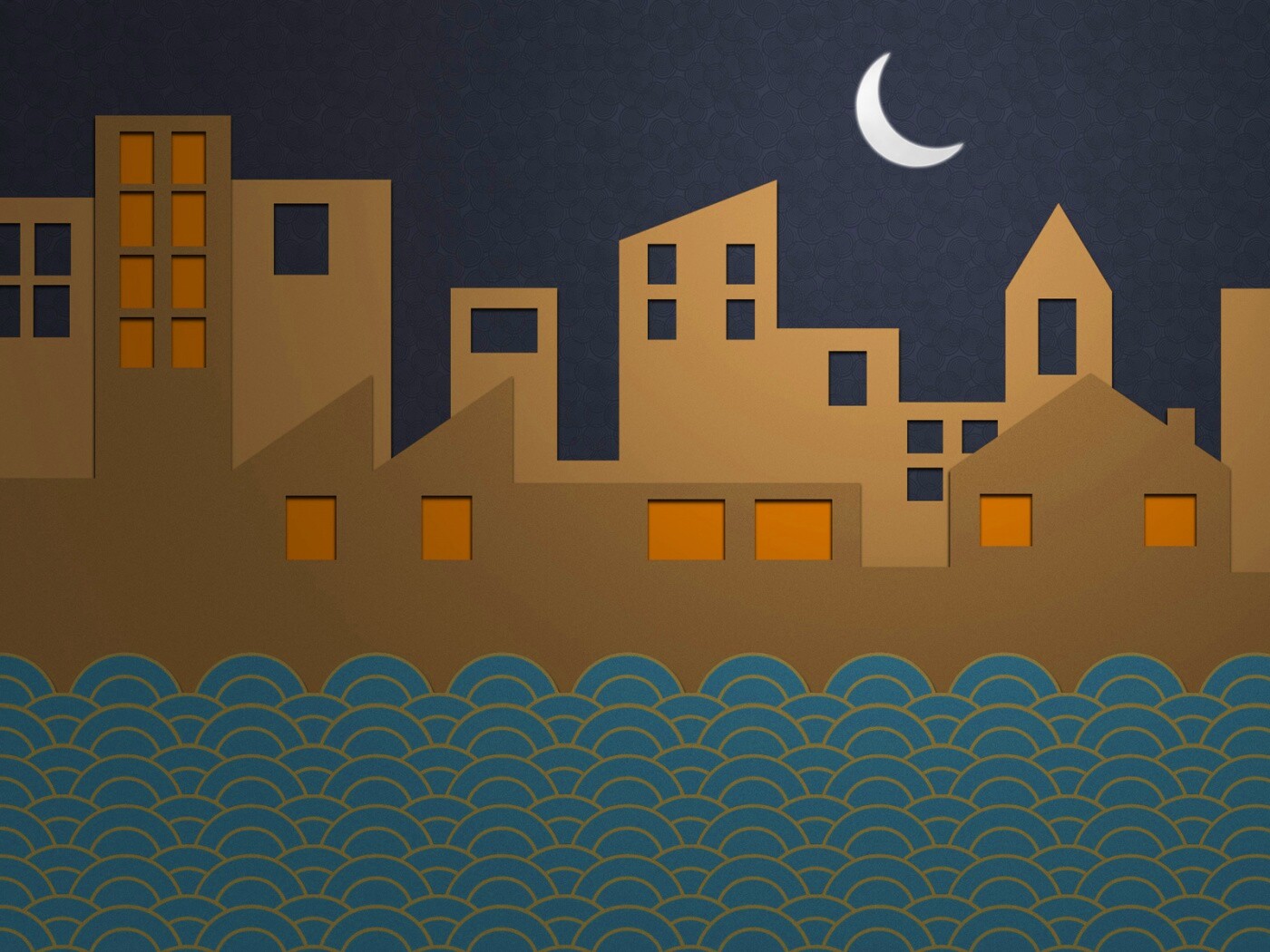 Ночной город на реке обои