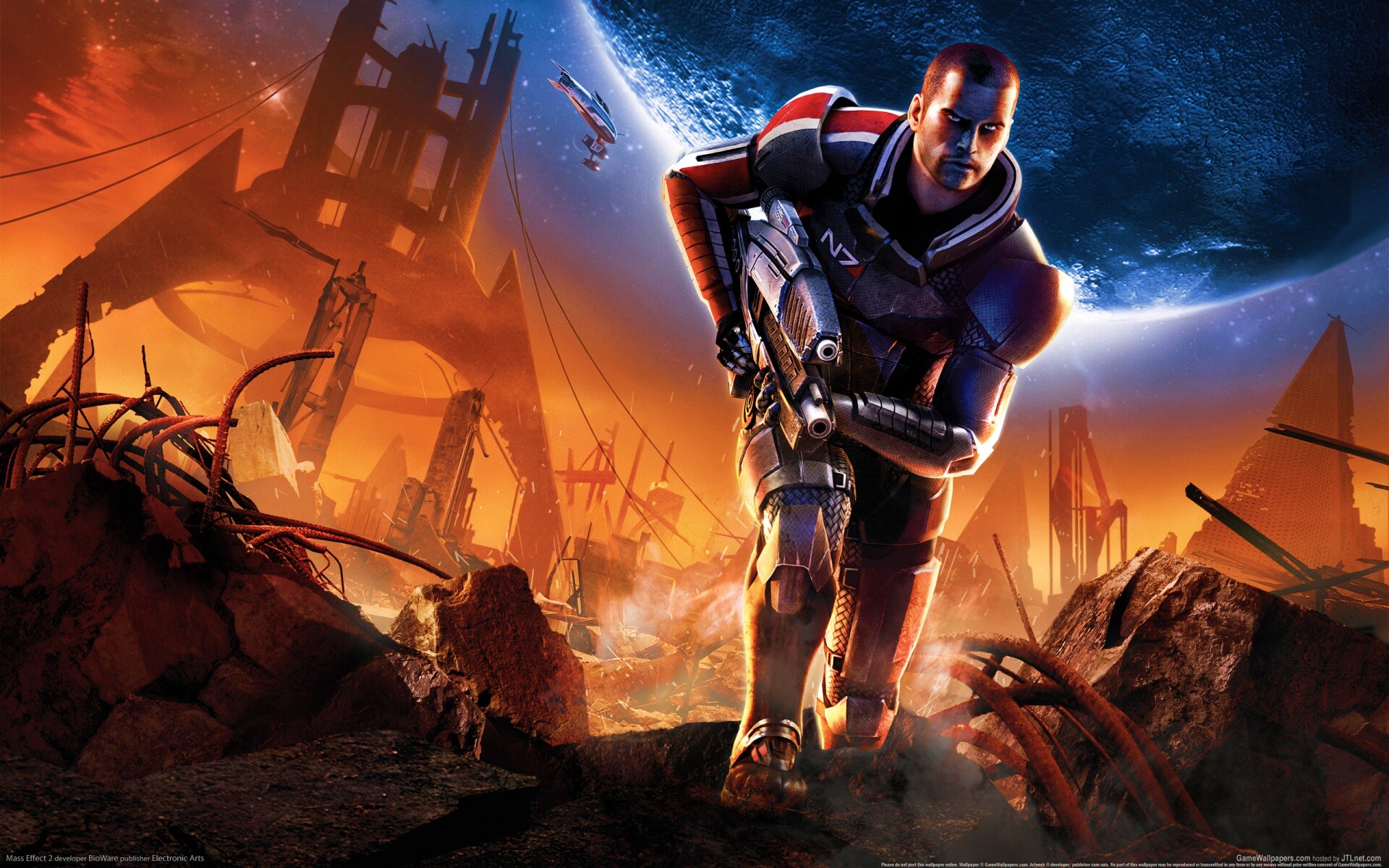 Капитан Шепард на руинах обои