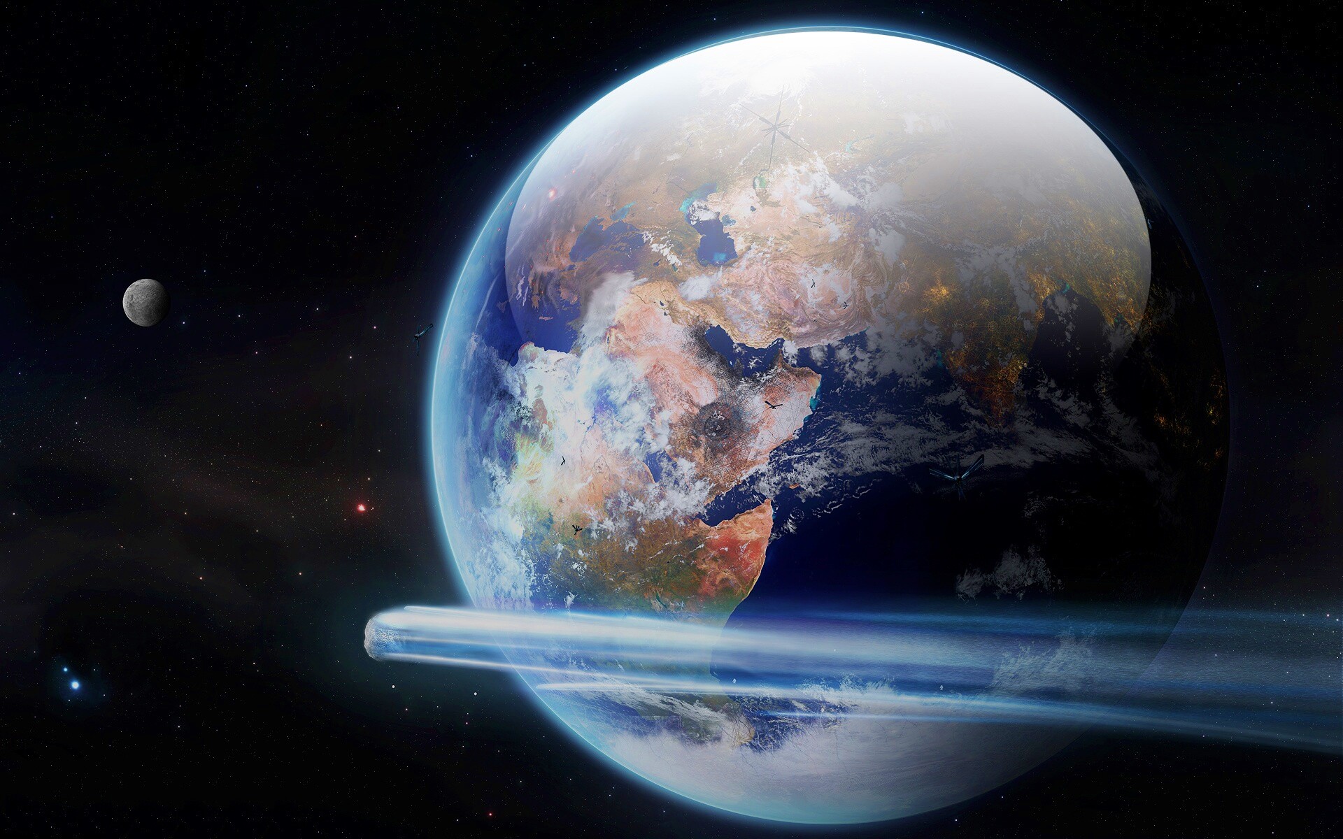 Метеорит пролетает мимо Земли обои