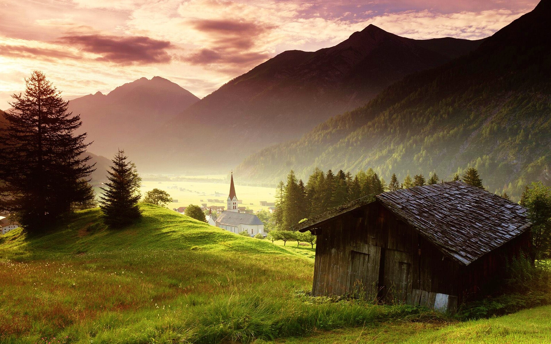 Церковь в австрийской деревне обои