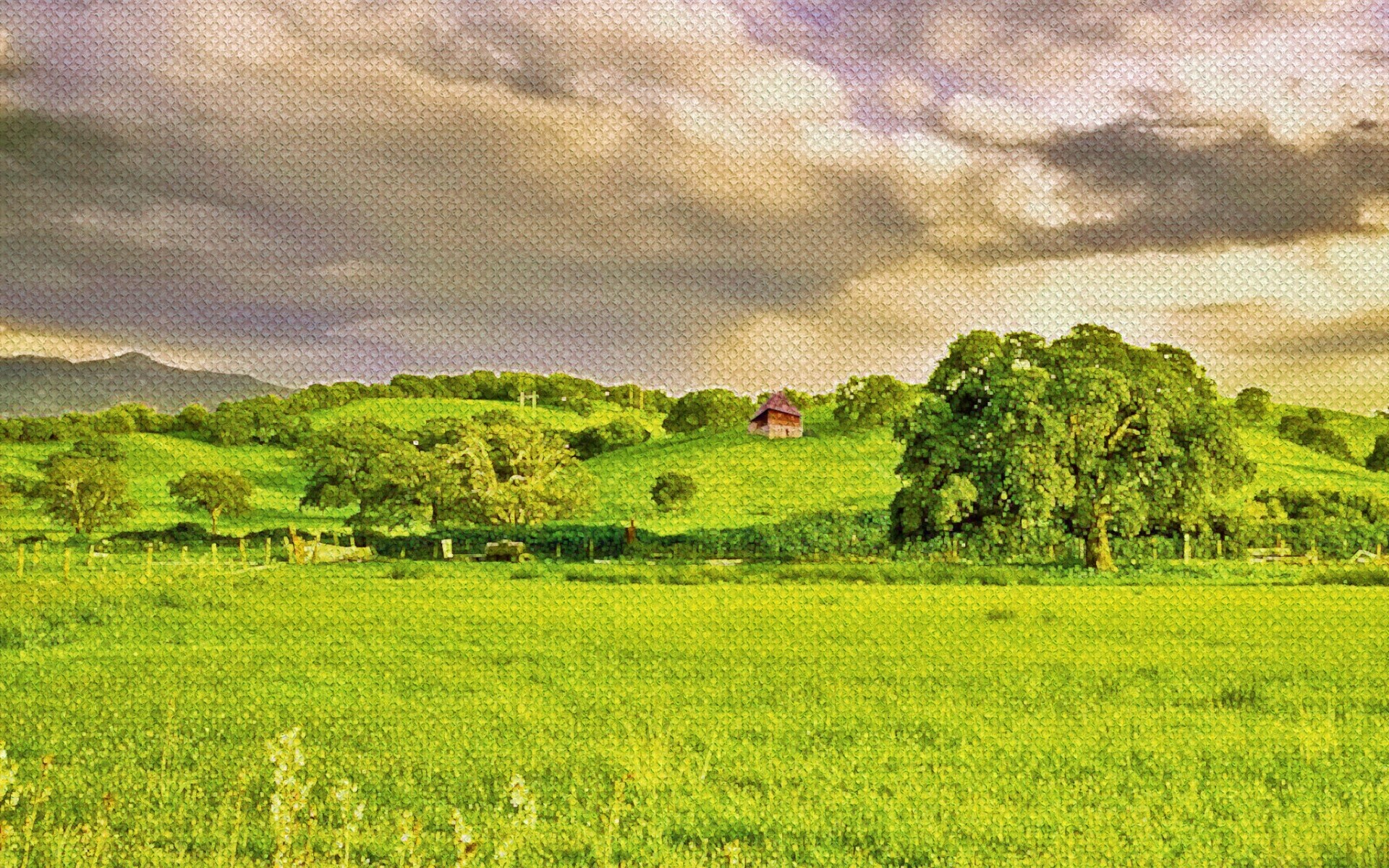 Домик на холмах обои
