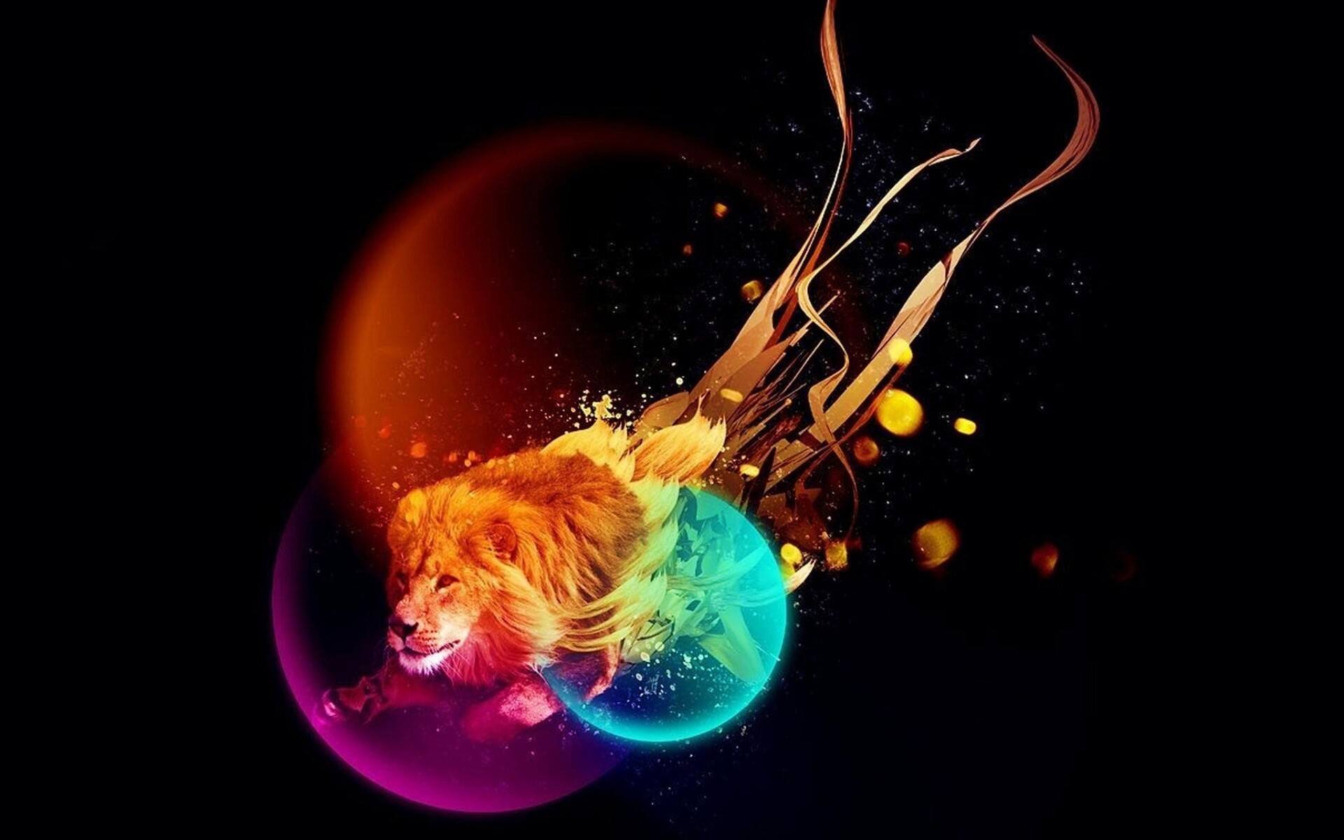Лев в абстарктой фигне обои