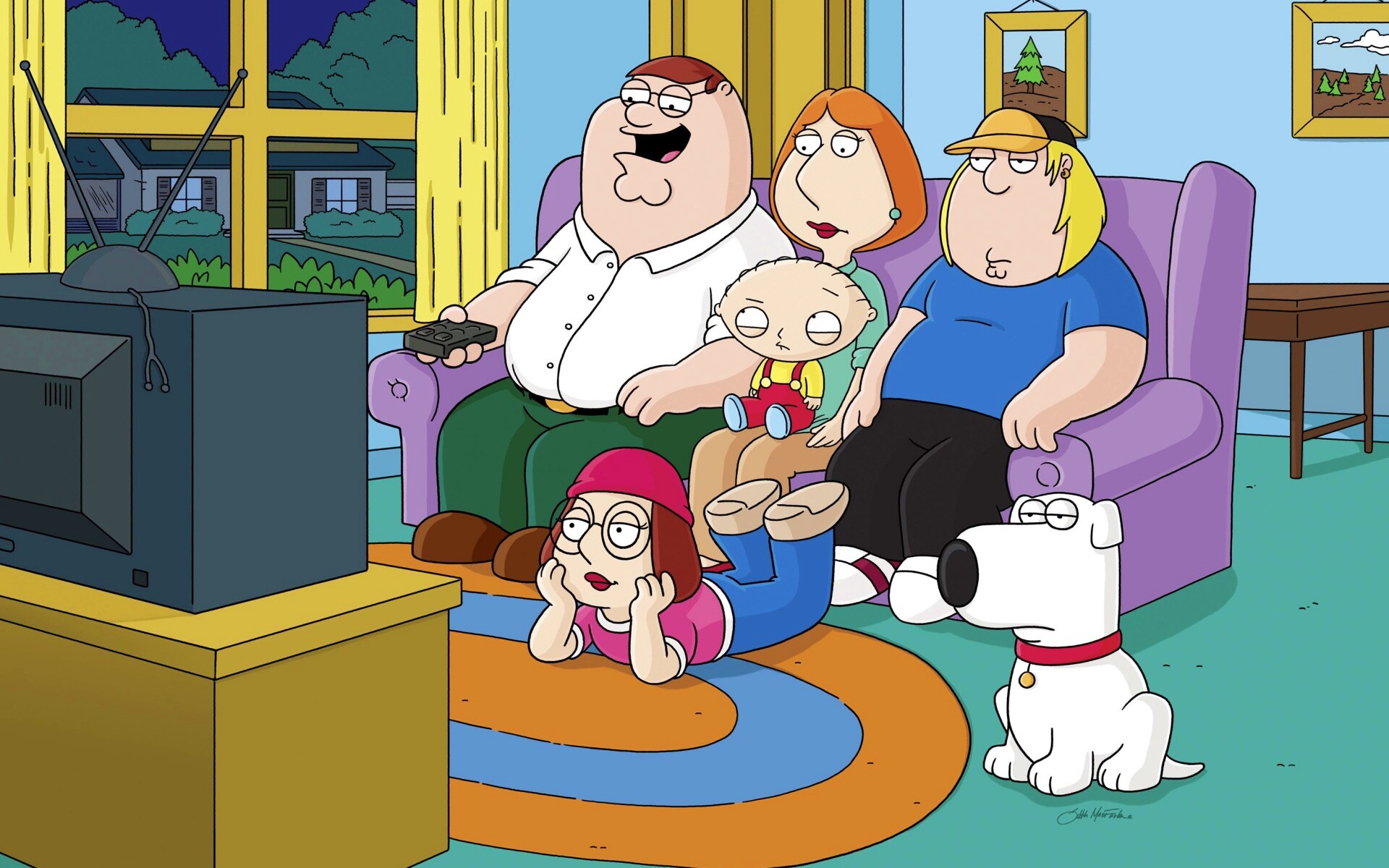 Гриффины всей семьей перед телевизором обои