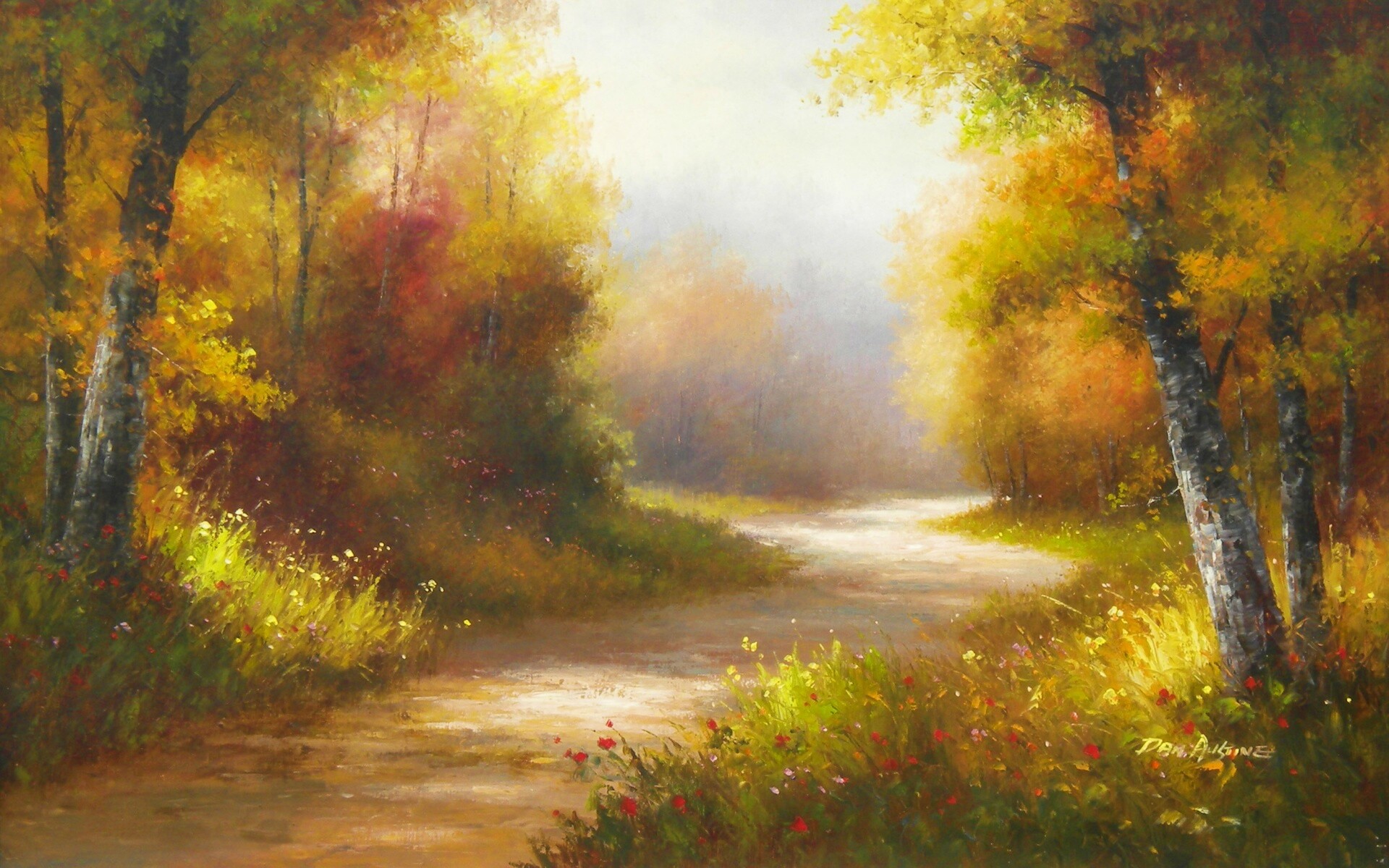 Рисунок лесной дороги обои