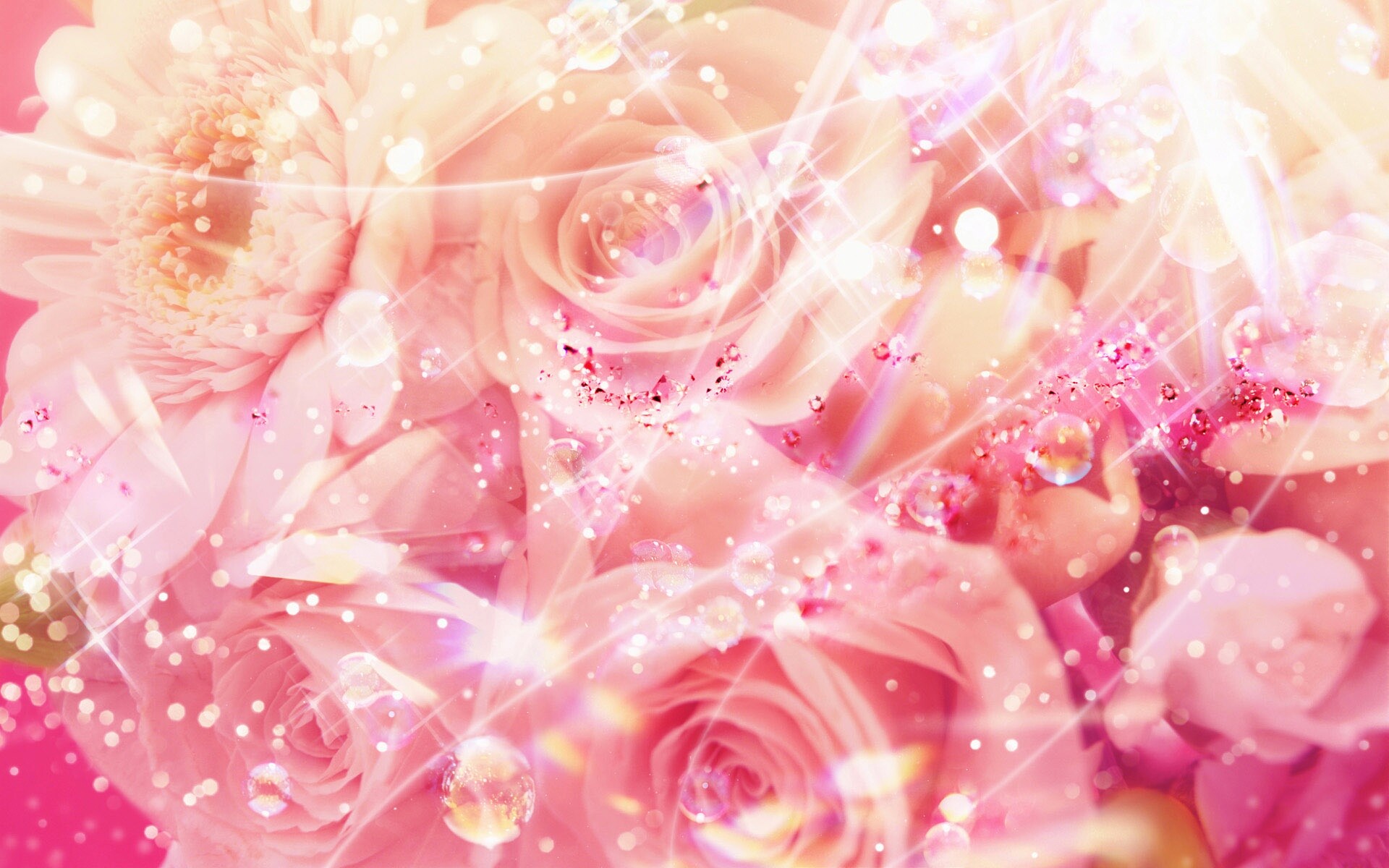 Розово-розовая абстракция с цветами обои