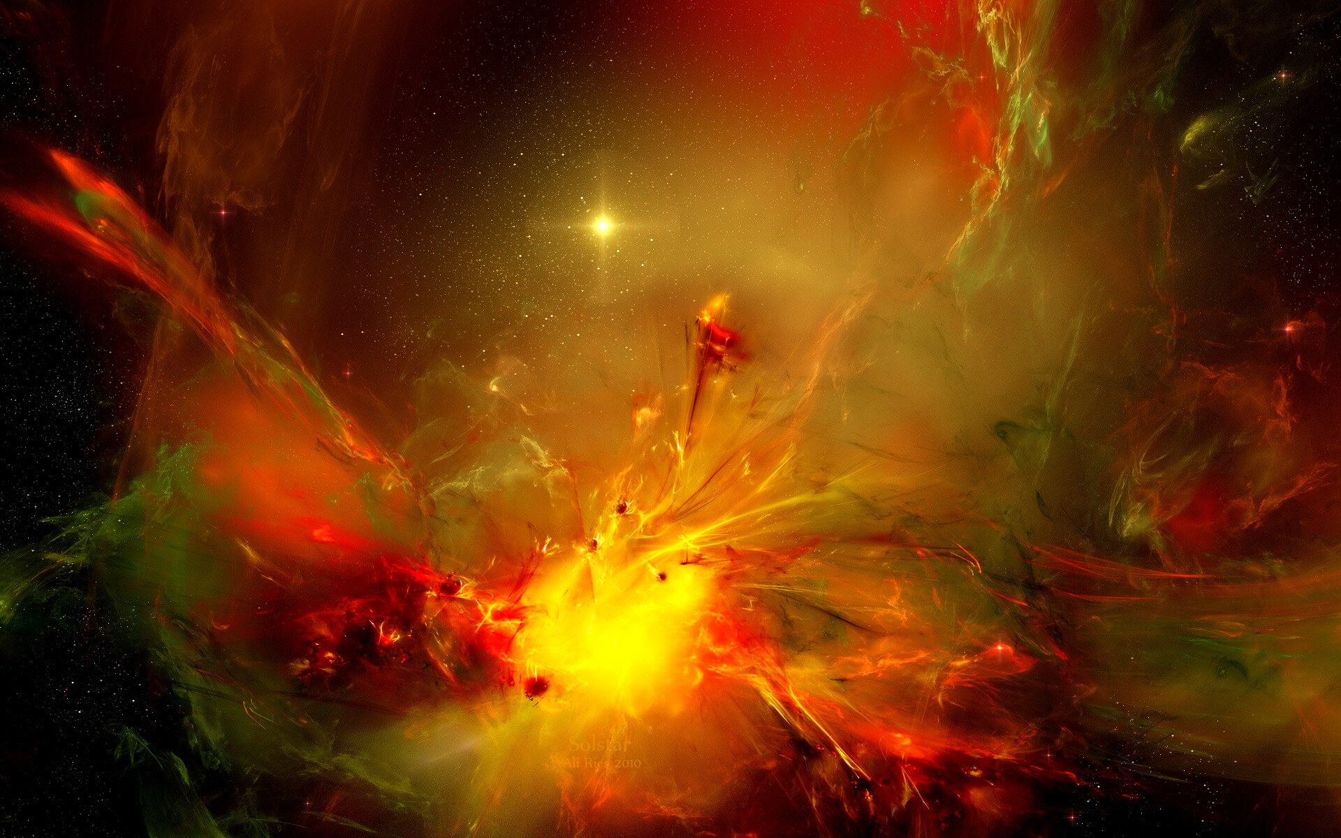 Туманность в красно-жёлтых тонах обои