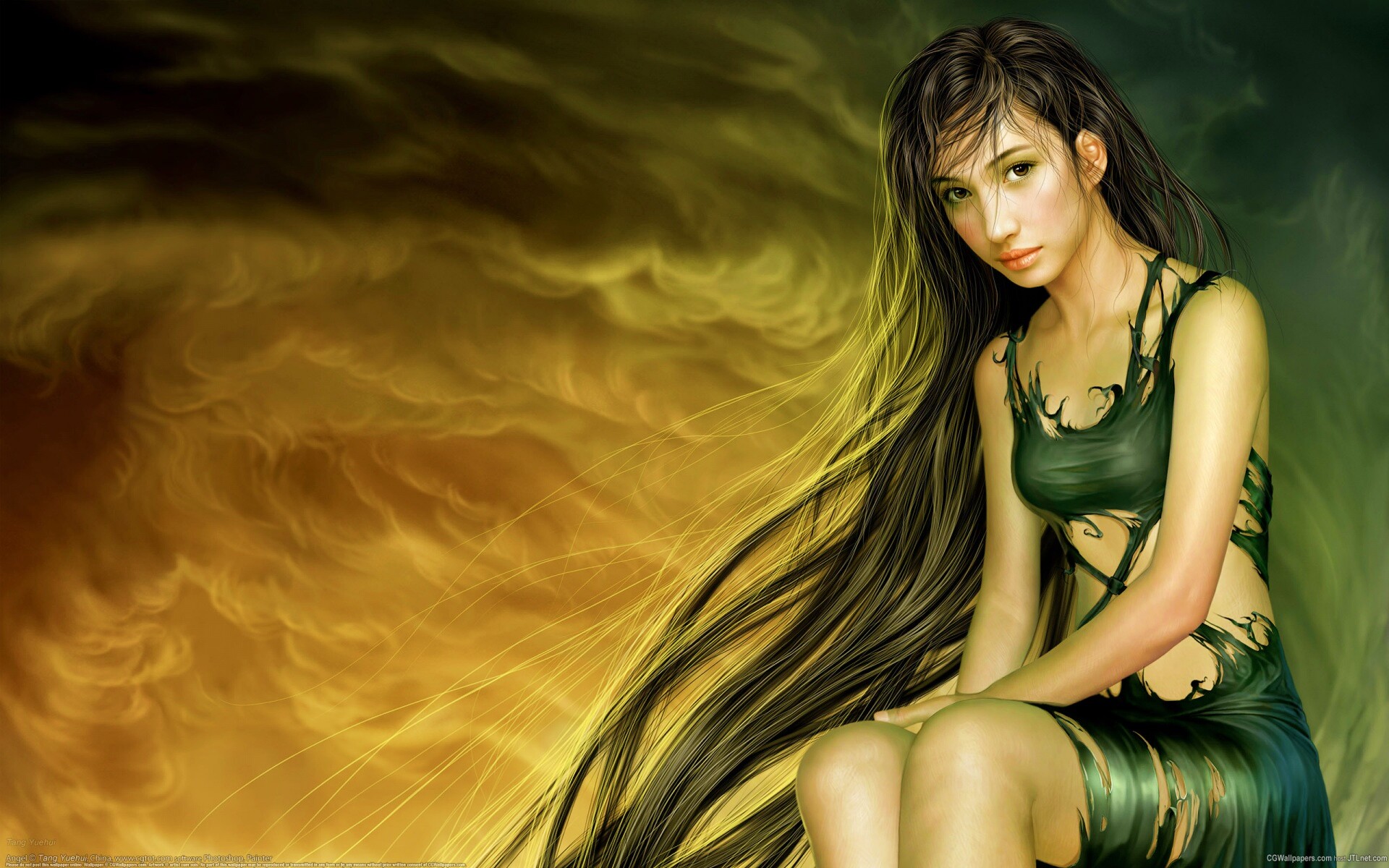 Девушка с длинными волосами обои