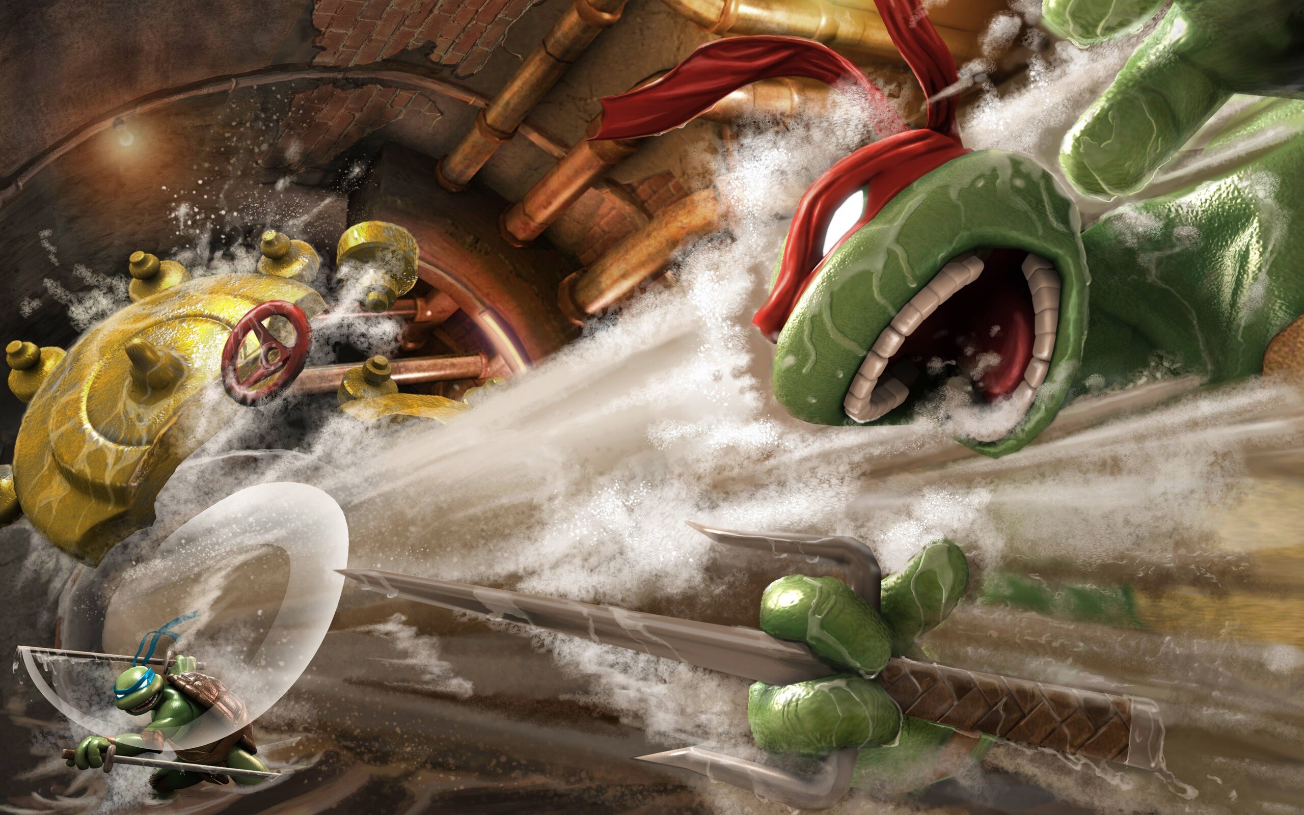 Рафаэля и Леонардо смывает водой обои