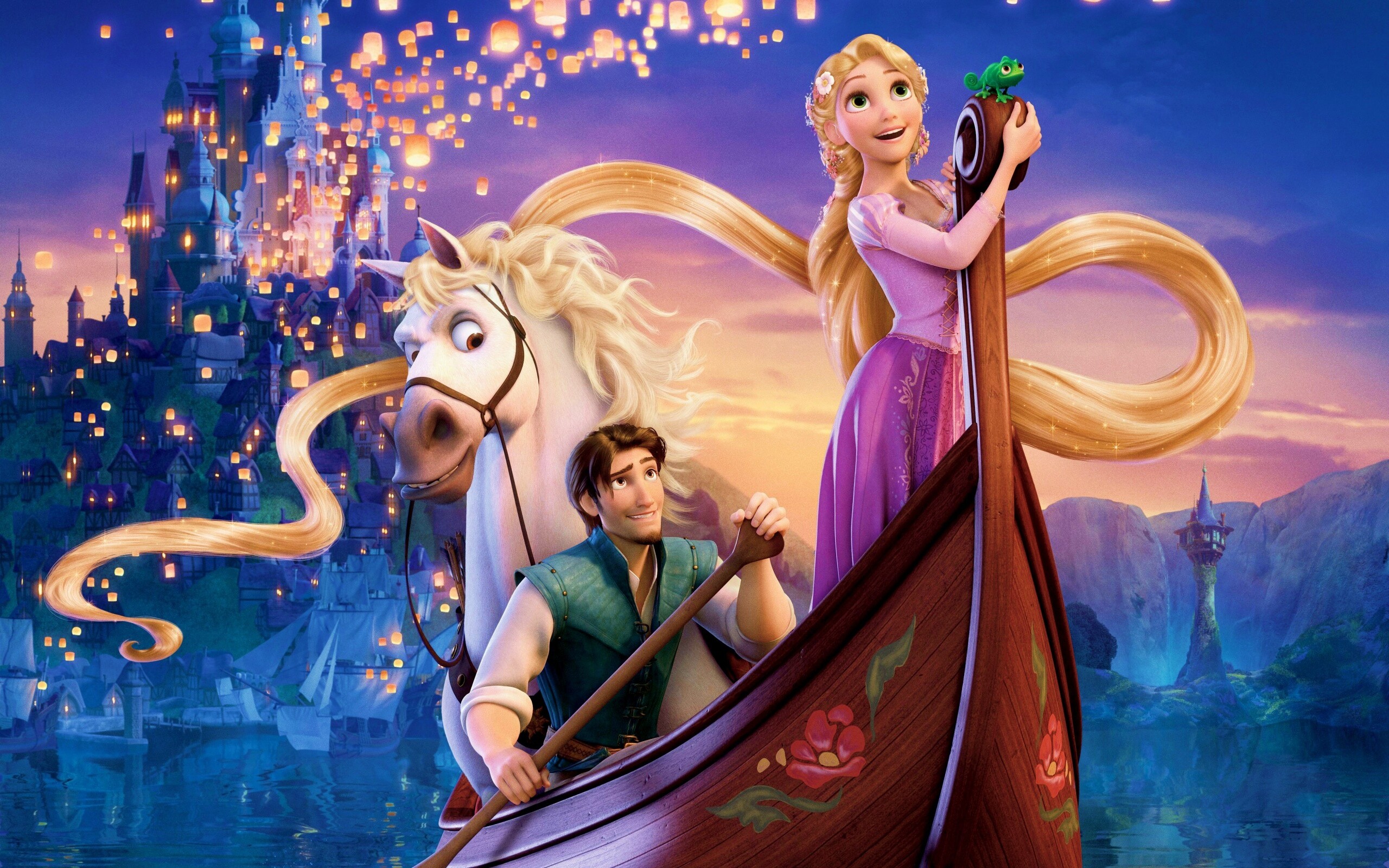 Рапунцель и Флин на лодке обои