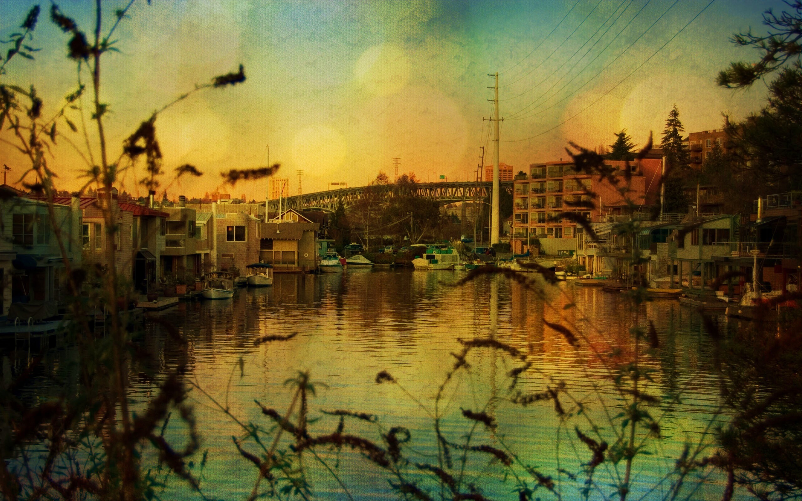 Городок на реке обои