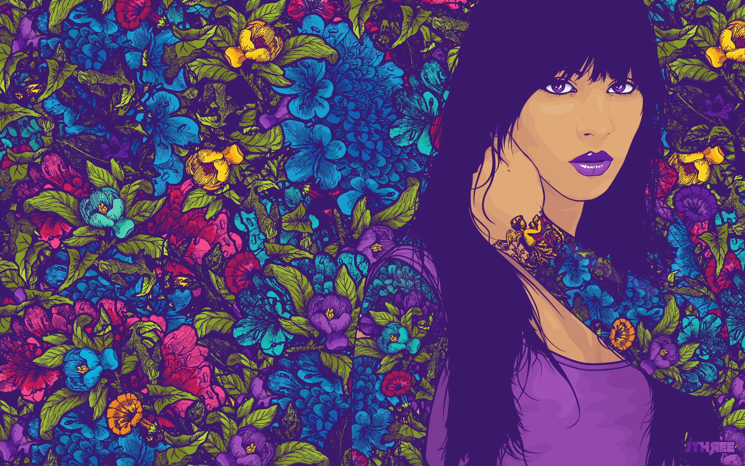 Девушка с цветочной тату обои