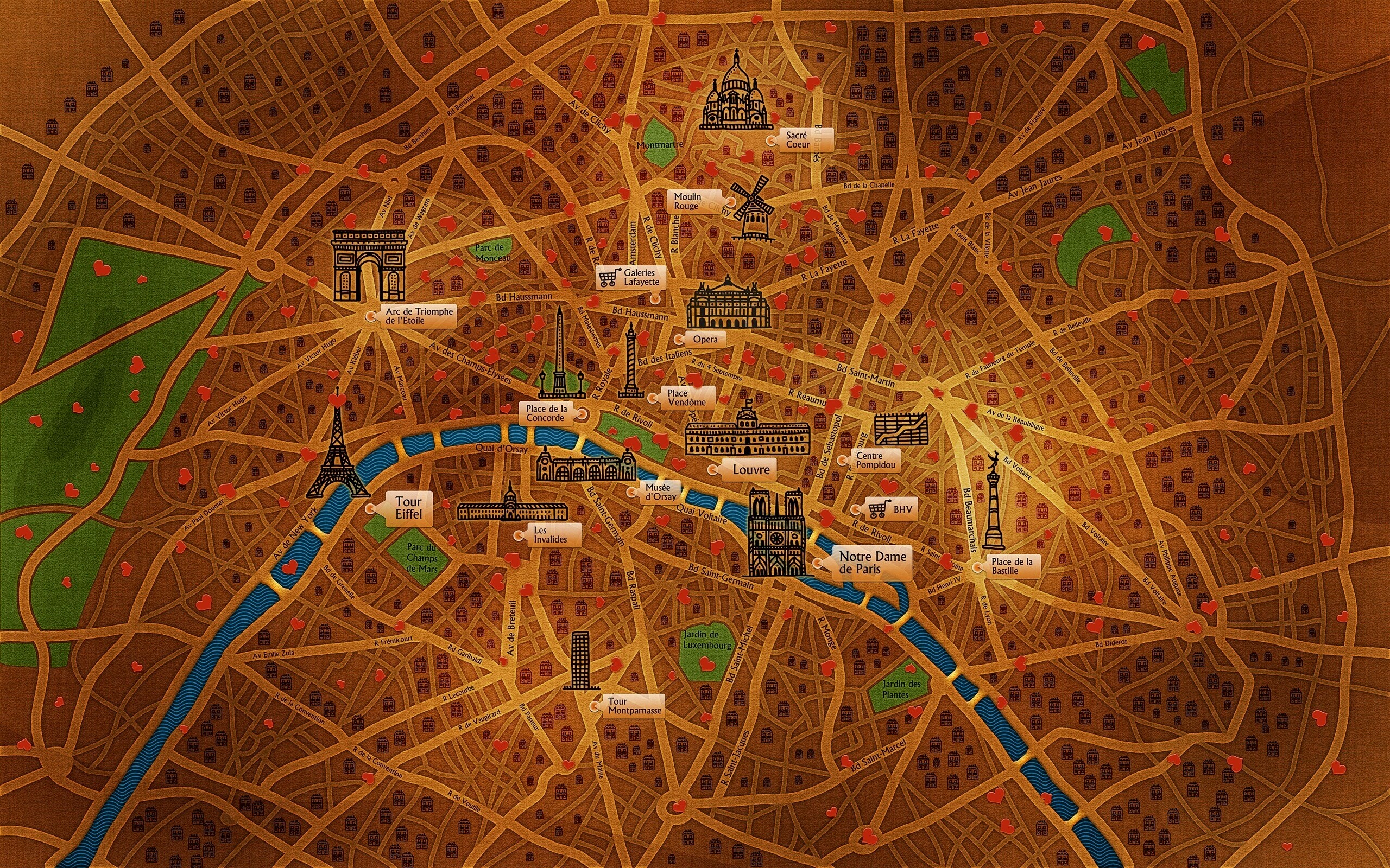 Карта Парижа обои