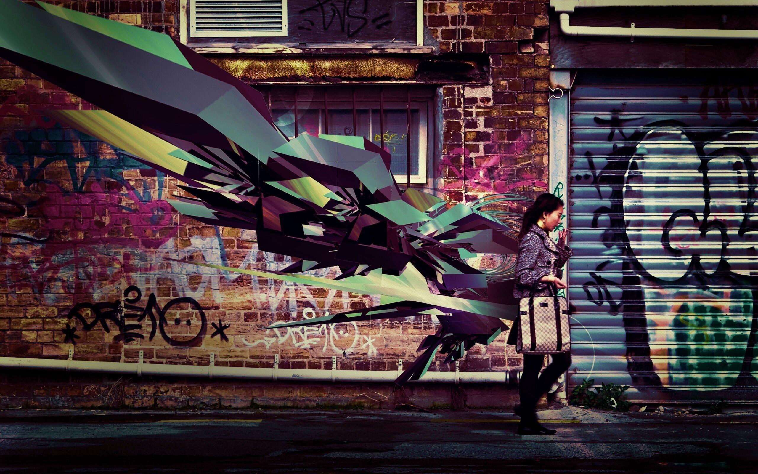 3D граффити на стене обои