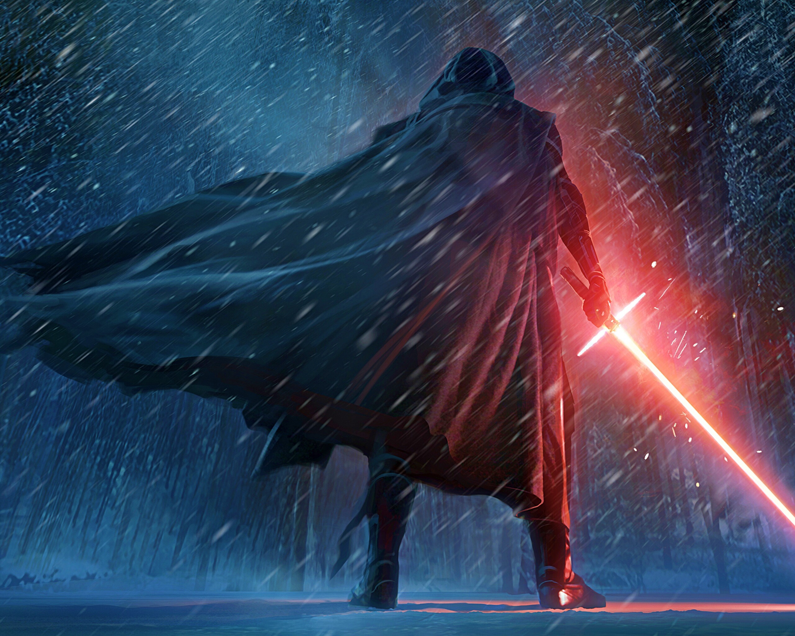 Кайло Рен в зимнем лесу обои