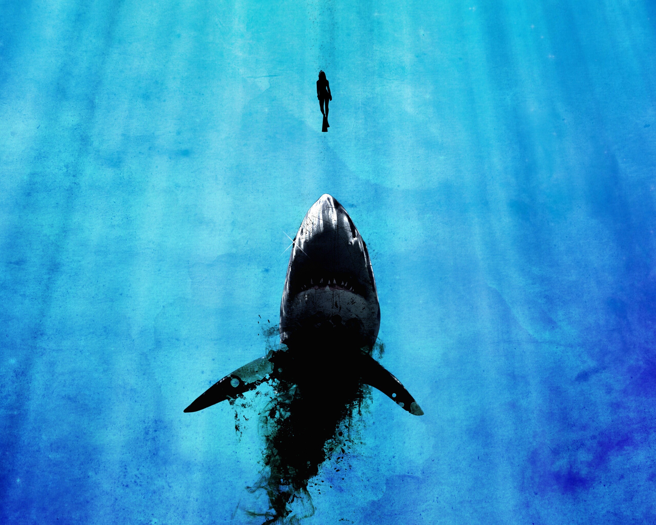 Акула гонится за человеком обои