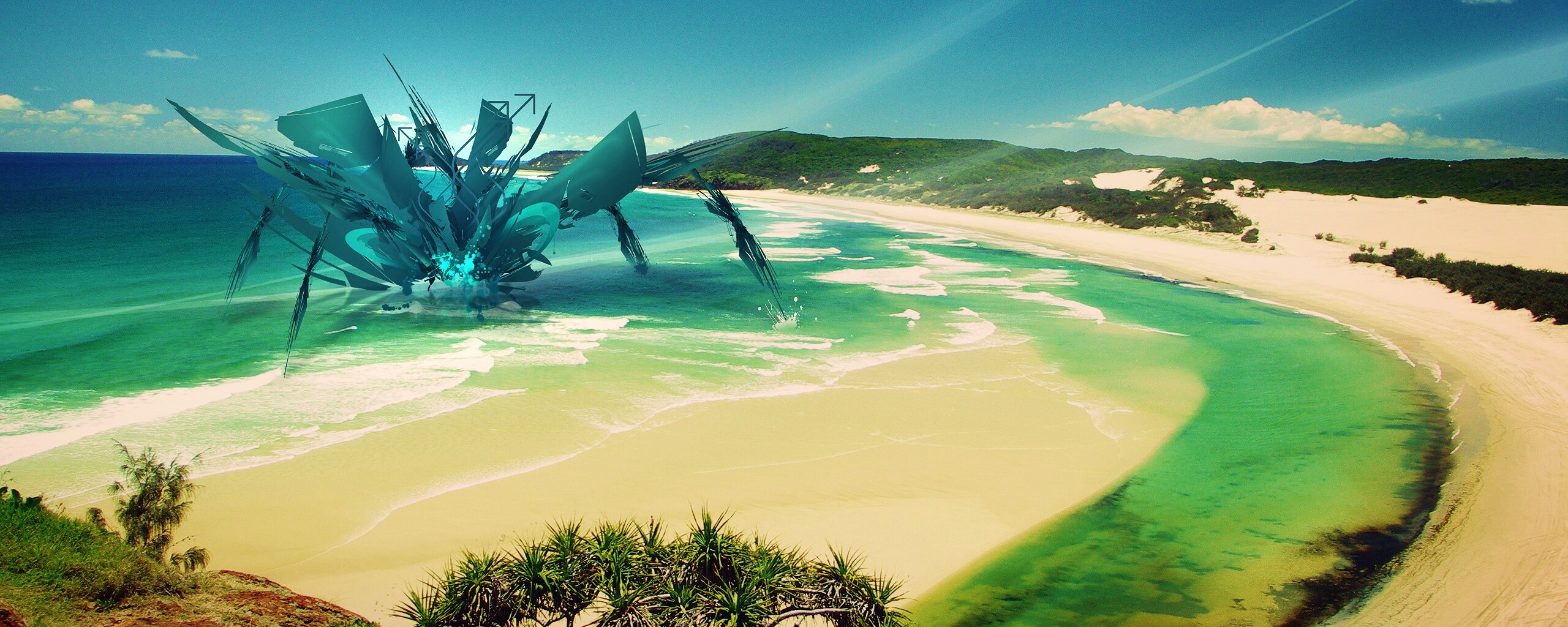 Робот на побережье обои