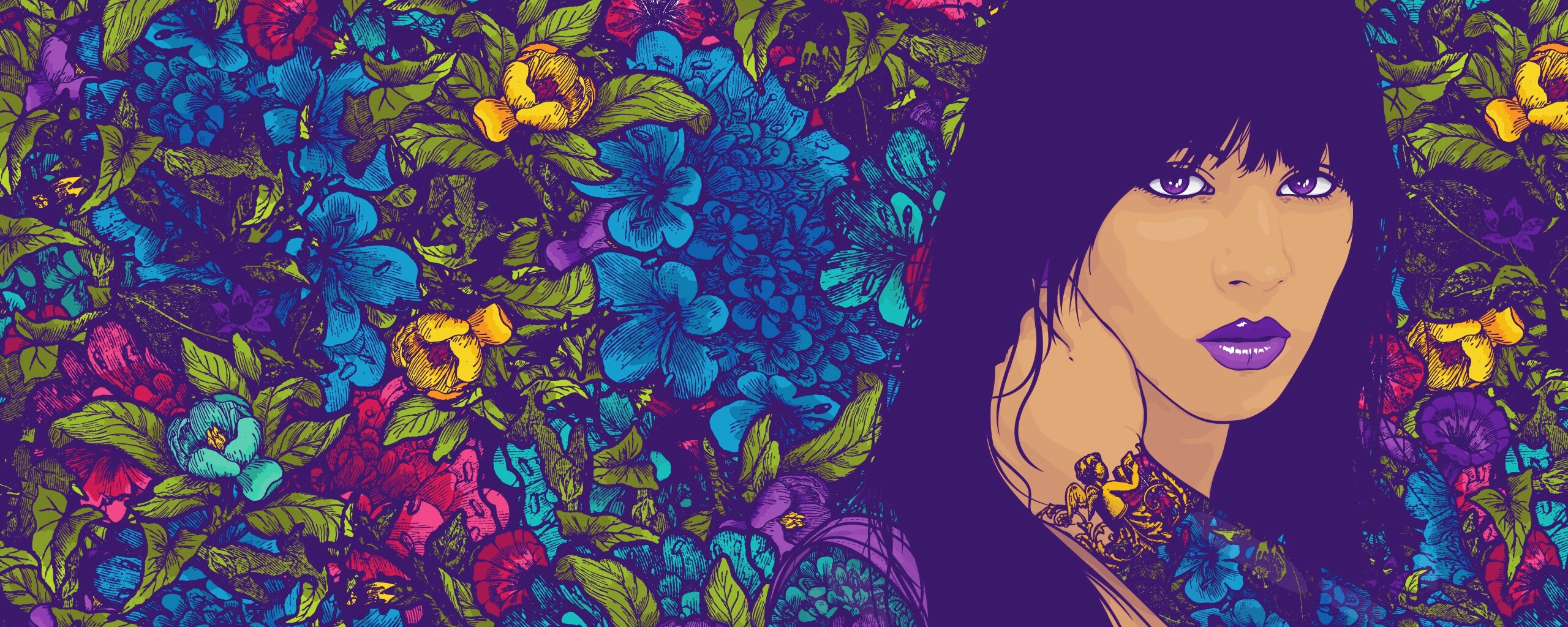 Девушка с цветочной тату обои