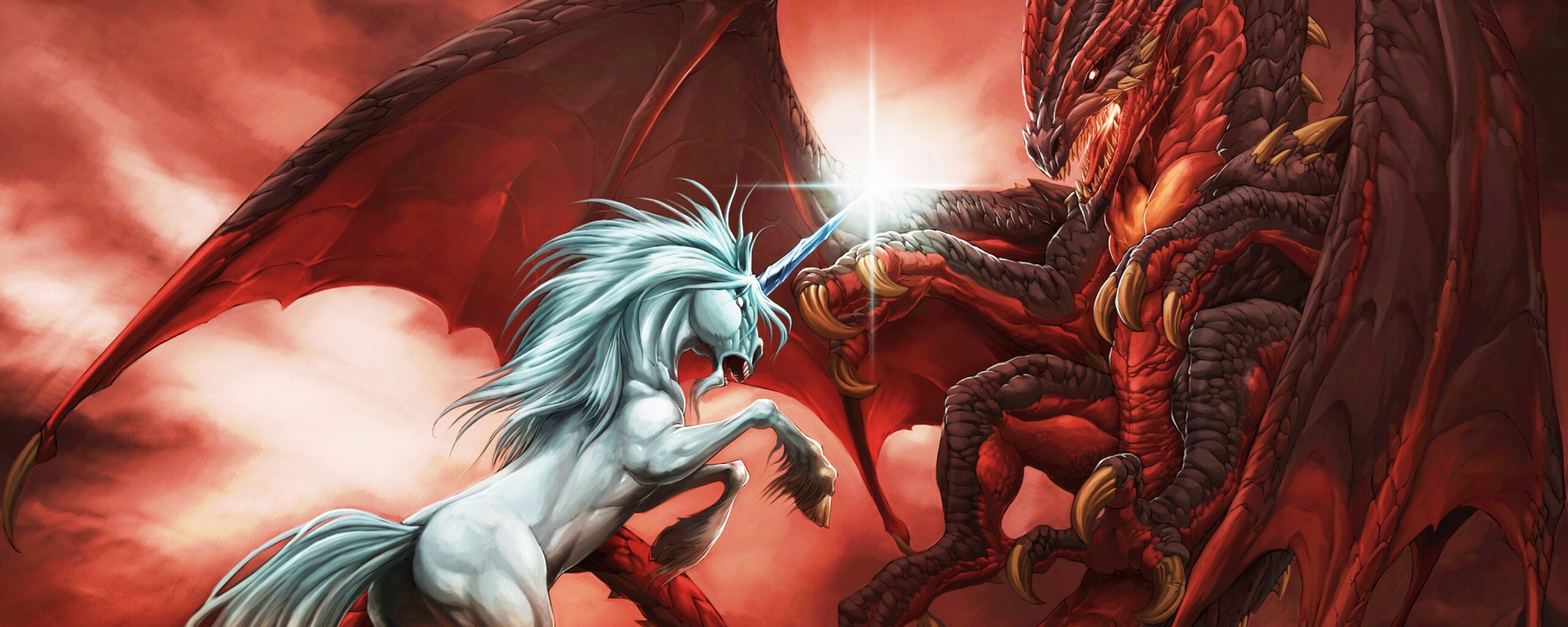 Дракон и единорог обои