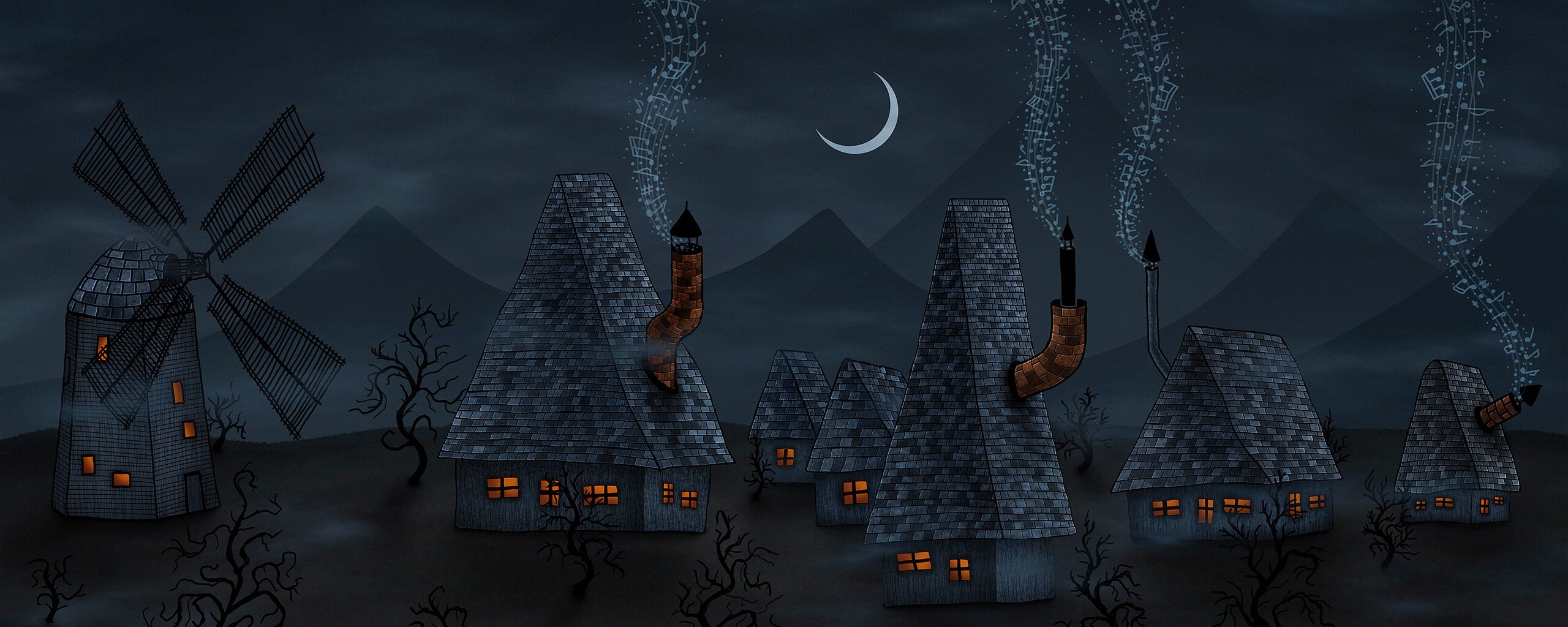 Ночная деревенька обои