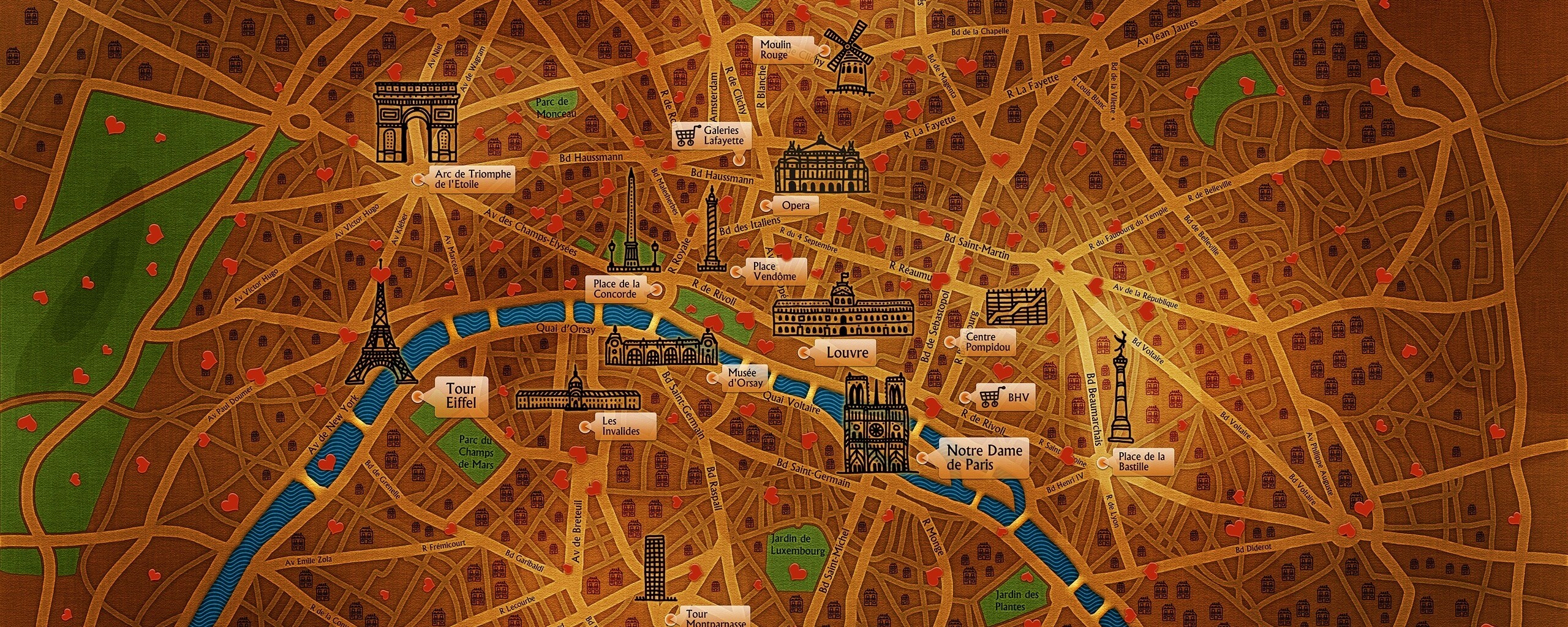 Карта Парижа обои