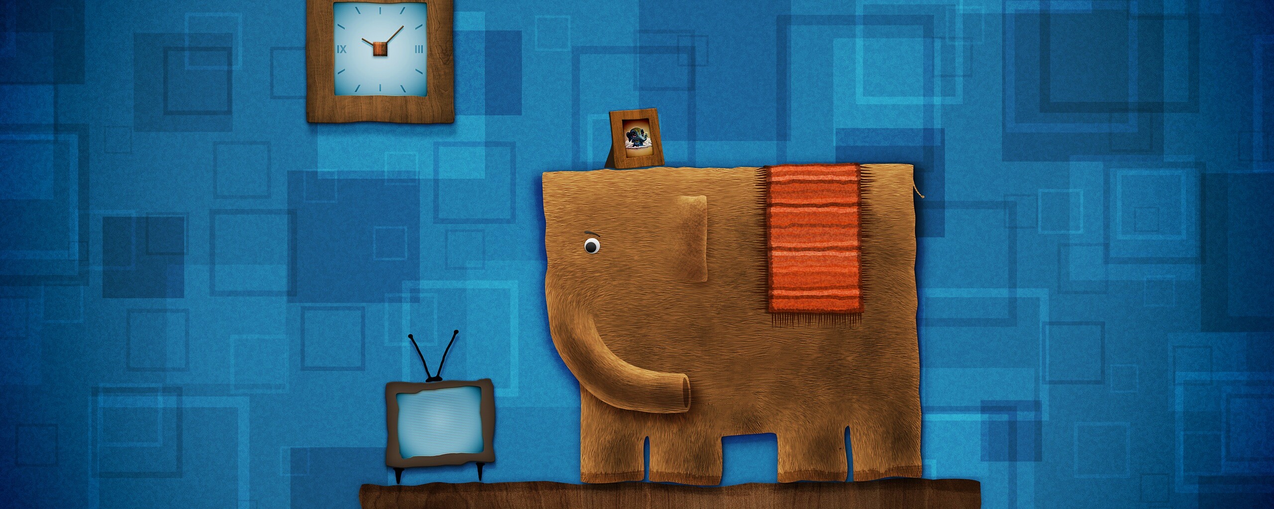 Слон, часы и телевизор обои