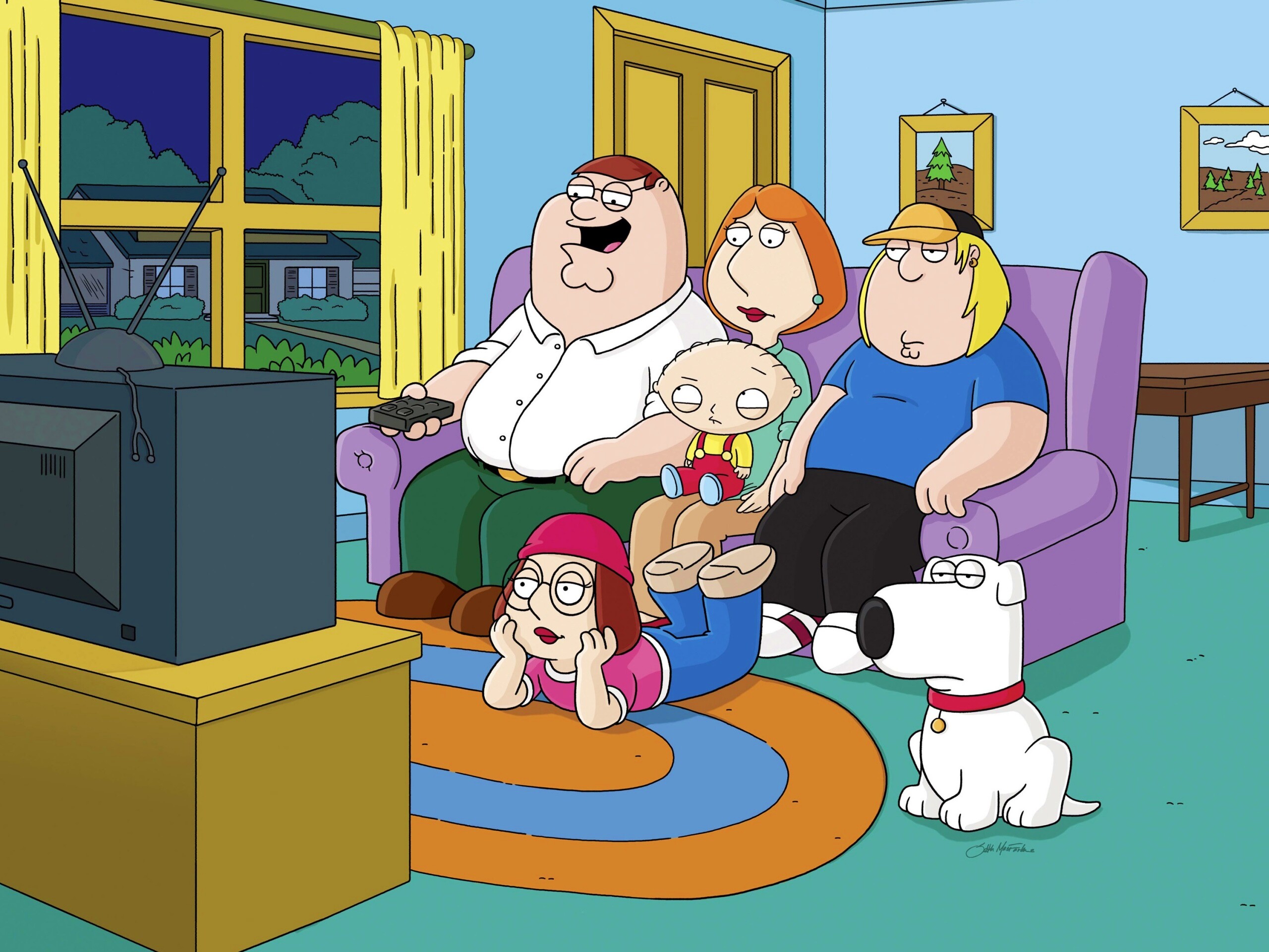 Гриффины всей семьей перед телевизором обои